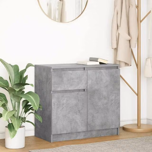 Berkfield Home Sideboard with Drawer in Concrete Grey, W/D/H: 71 x 35 x 65 cm
