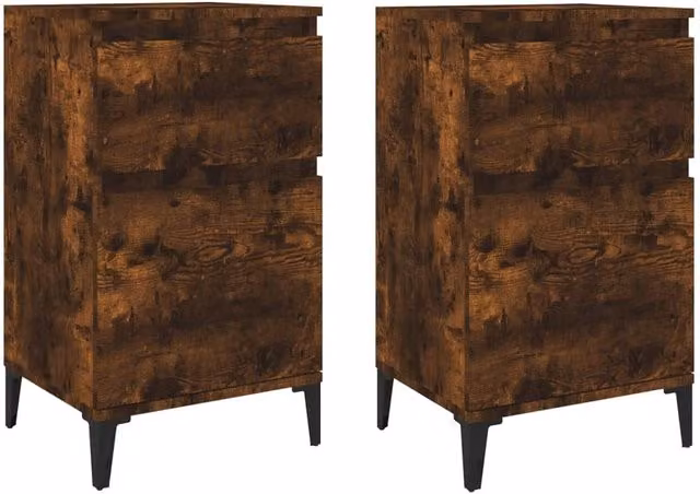 Berkfield Home Set of 2 Smoked Oak Bedside Cabinets in Brown, W/D/H: 40 x 35 x 70 cm