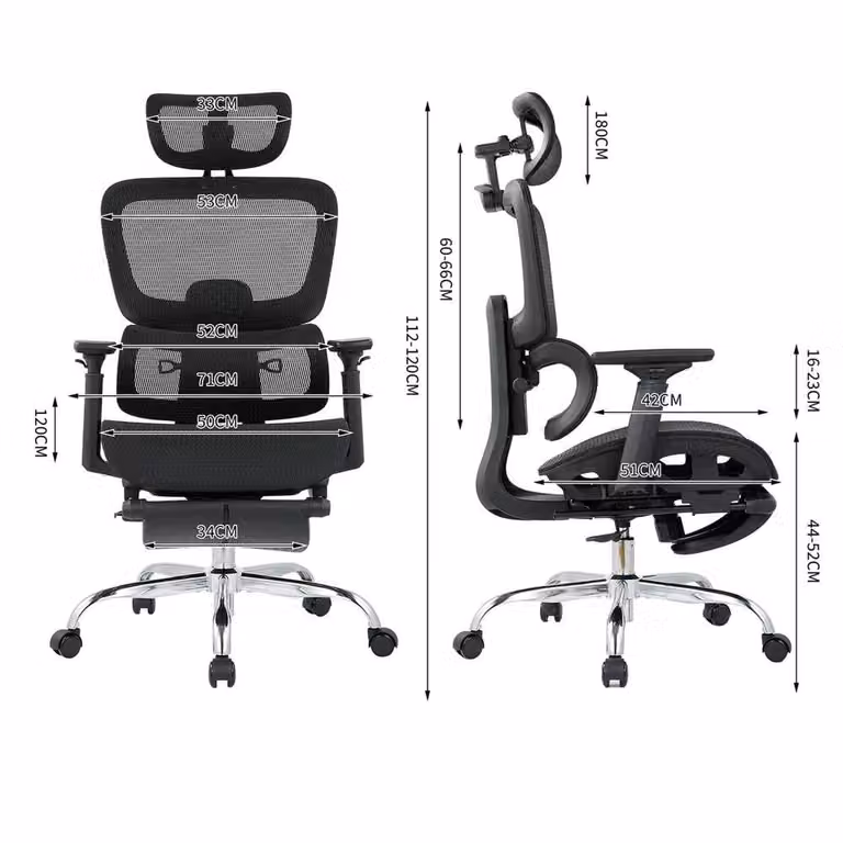 Havendro Ergonomic Adjustable Swivel Office Chair with Headrest and Armrests in Black Fabric