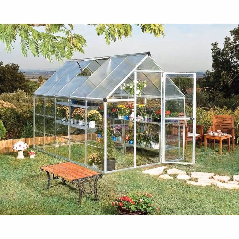 Palram Canopia Hybrid Polycarbonate Greenhouse, Silver, W: 185 cm, D: 370 cm, H: 208 cm – 6