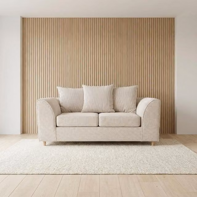 Abakus Direct Jumbo Grid 2 Seater Upholstered Fabric Sofa with Scatter Cushions in Grey, Beige or Green