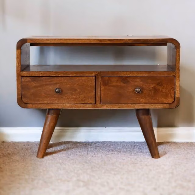 STILVORA Classic Brown Wood Chest of Drawers with 2 Drawers – 1