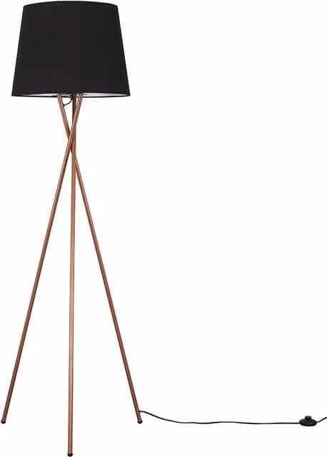 ValueLights Camden Copper Tripod Floor Lamp with Black Fabric Cone Shade