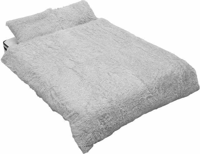Livingandhome 3-Piece Reversible Grey Mink Fleece and Crystal Velvet Duvet Set, W: 180 cm x L: 200 cm