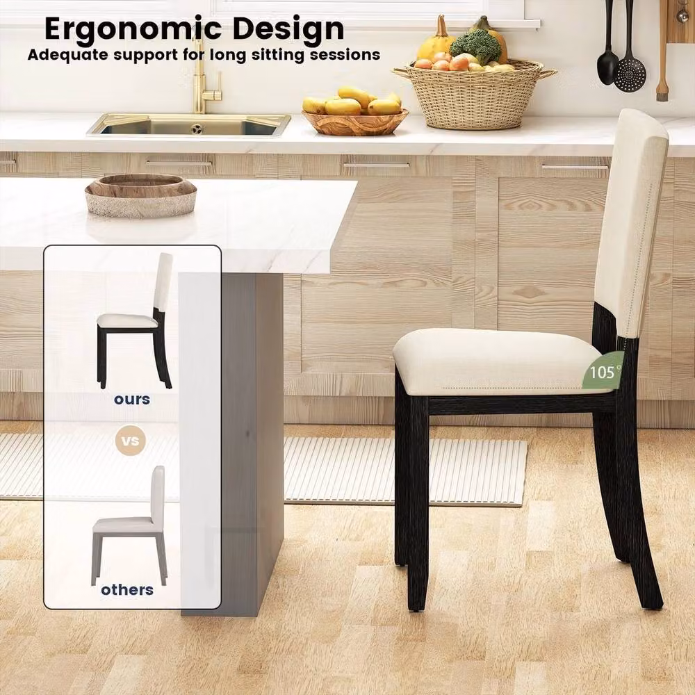 EONLION Set of 2 Modern Upholstered Dining Chairs in Beige with Rubberwood Frame – 3