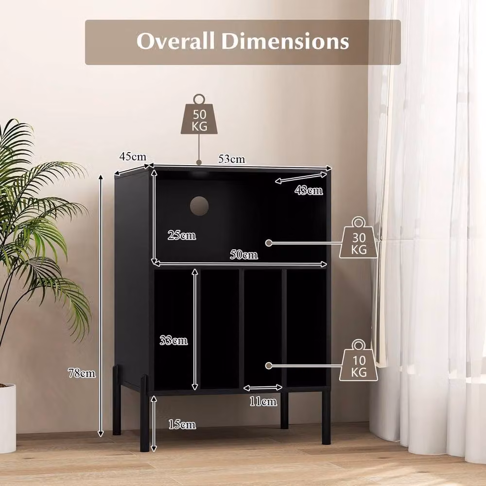 Kelvenix Modern Black Vinyl Record Player and Turntable Stand with Media Compartments – 2