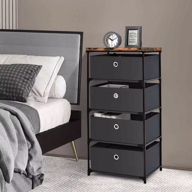 VOGREX Black 4-Tier Fabric and Metal Freestanding Storage Dresser – 1