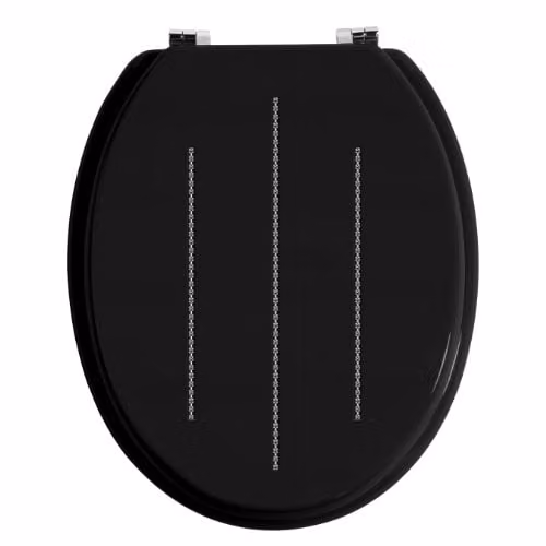 Orsina Black Oval Soft Close Toilet Seat with Diamante Detail W: 46 cm, D: 37 cm, H: 5.5 cm