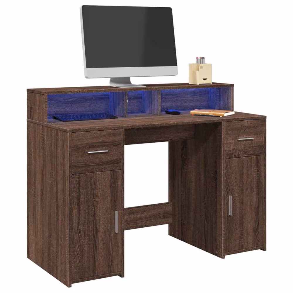 Berkfield Home Modern Gaming Desk with LED Lights in Brown Oak, W/D/H: 120 x 55 x 91 cm – 2