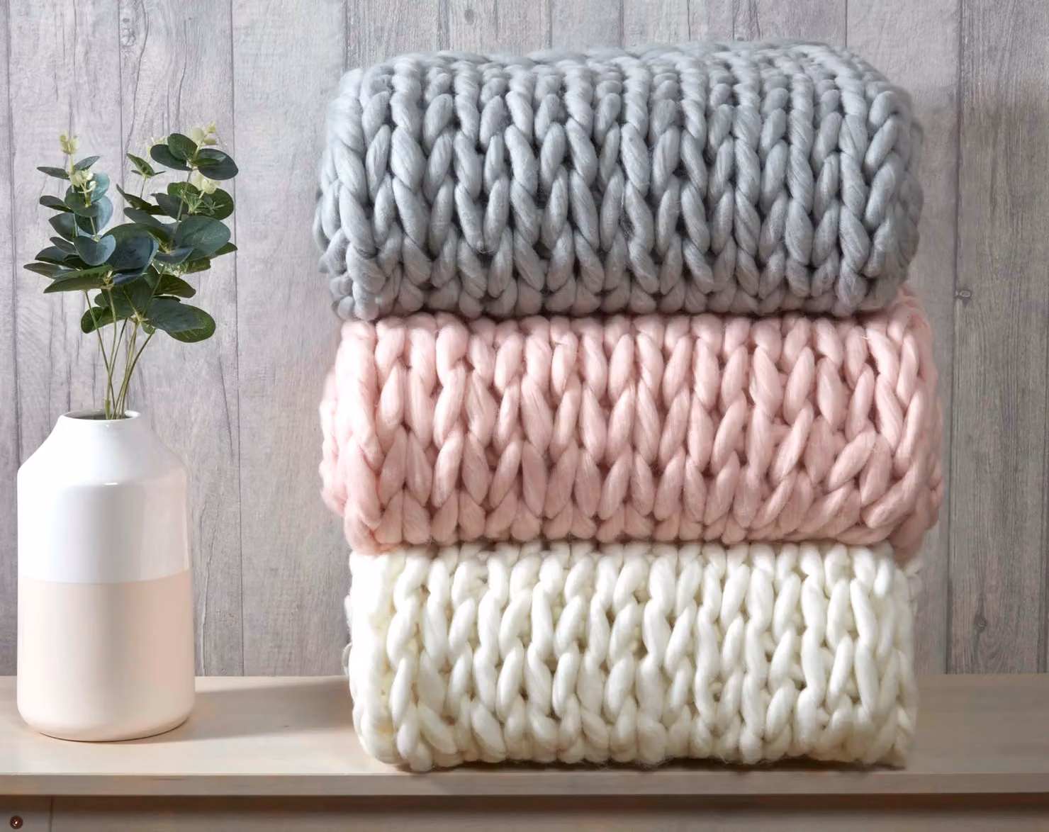 Smart Living Chunky Hand-Knitted Cotton Throw Blanket in Grey, W/D/H: 120 x 150 cm
