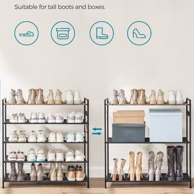SONGMICS 5-Tier Metal Freestanding Shoe Rack in Black
