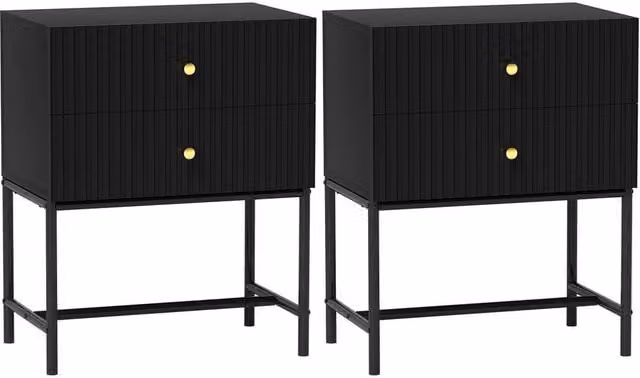 PAWNORA Modern Bedside Table Set of 2 in Black and Gold – 1