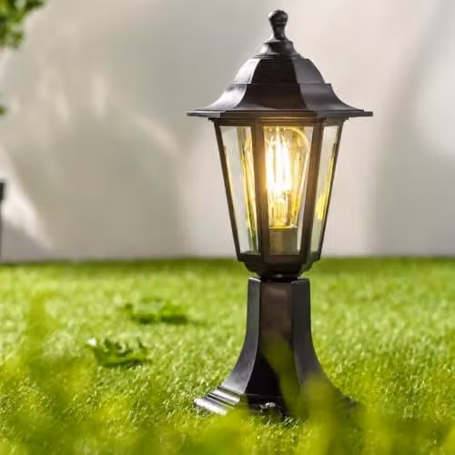 CGC Lighting Black Traditional Outdoor Post Lantern with Transparent Glass for Garden and Pathway – 1