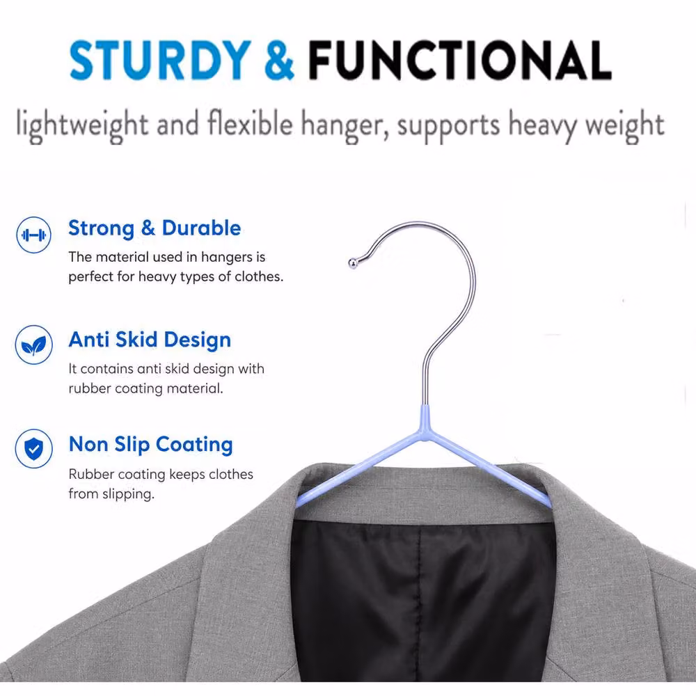 ATEK 100 Pack Non-Slip Rubber-Coated Metal Clothes Hangers in Blue – 2