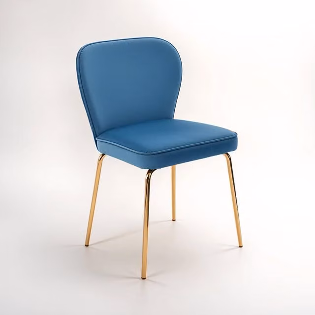 Interiors by Premier Blue Velvet Dining Chair with Gold Metal and Wood Accents