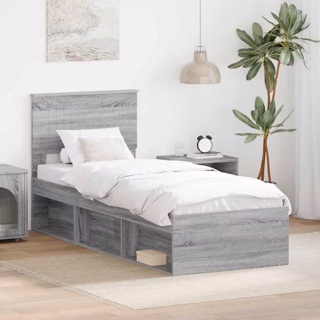 Berkfield Home Sonoma Bed Frame in Grey Solid Pine Wood, W: 75 cm, L: 190 cm – 1