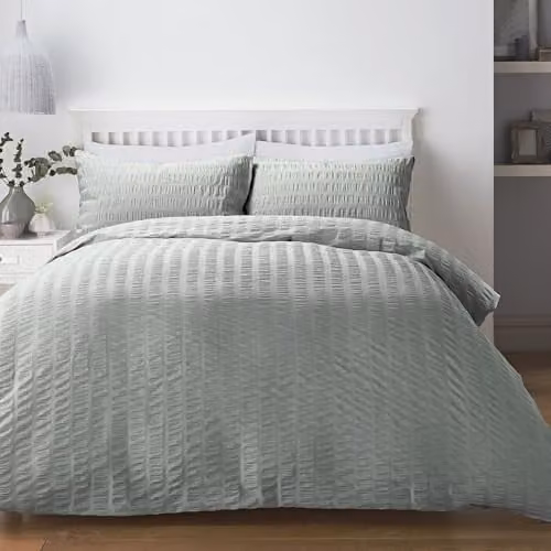 Serene Duck Egg Blue Seersucker Duvet Cover, W: 260 cm, D: 220 cm – 1