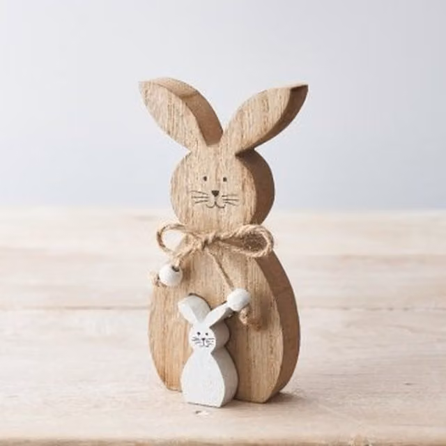 Little Cosy Home Rustic Wooden Stacking Bunny Ornament in White and Brown