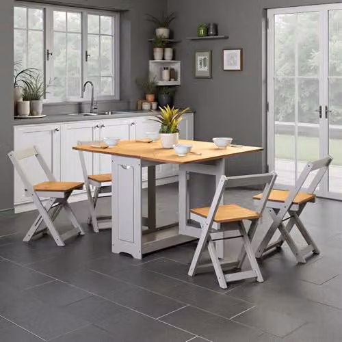 Seconique Santos Butterfly Dining Set in Grey and Waxed Pine with Extendable Table and 4 Chairs – 4