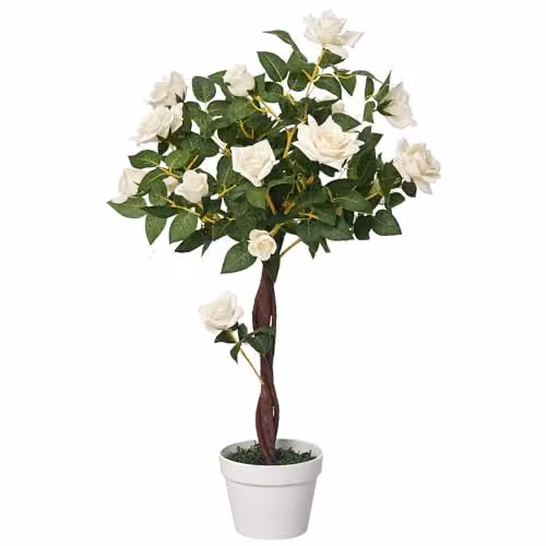 Outsunny White Artificial Rose Tree with 21 Flowers and 350 Silk Leaves, 90 cm Height