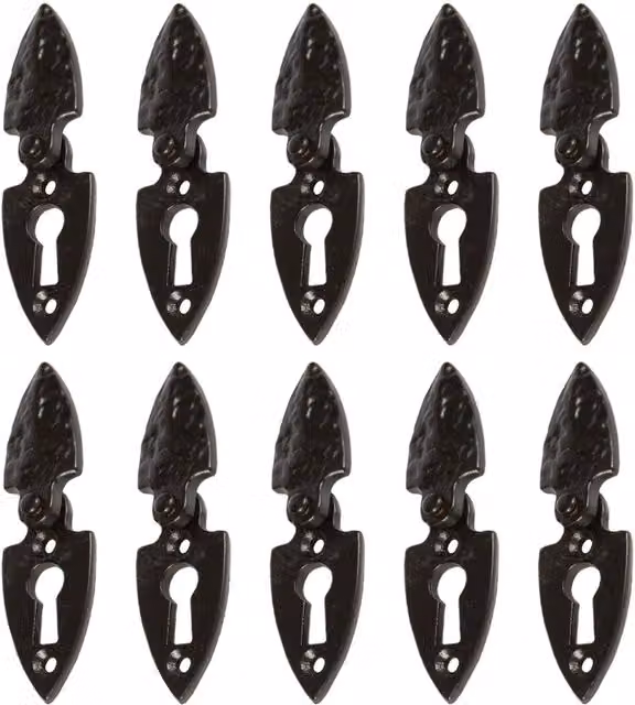 Hammer and Tongs Arrowhead Escutcheon Plate with Cover, Black Matt Iron, W: 30 mm, H: 55 mm, Pack of 10 – 7