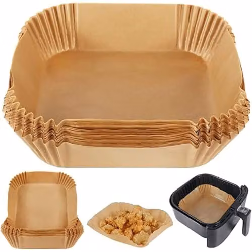 Home Source Non-Stick Disposable Air Fryer Parchment Paper Liners, 50 Square Brown Liners, W: 16 cm x D: 16 cm – 3