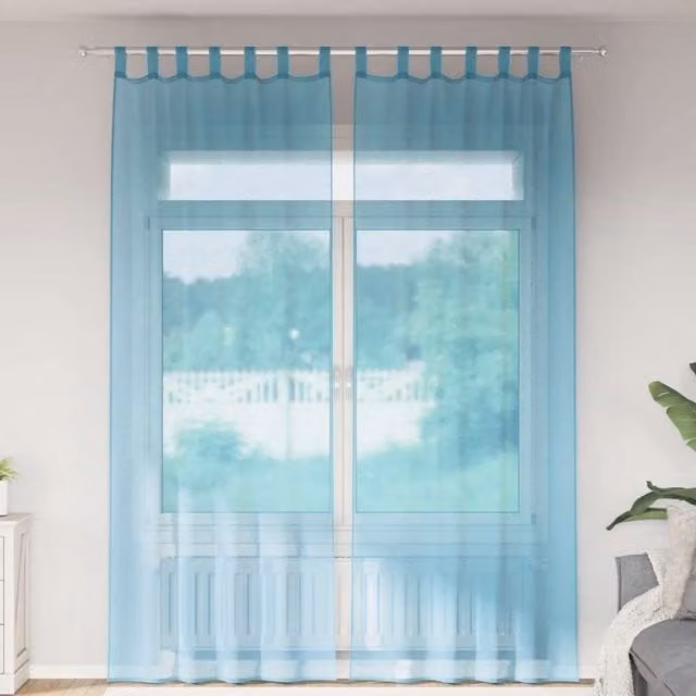 Berkfield Home Turquoise Voile Fabric Panel Curtains with Rod Pockets, 2 Pack