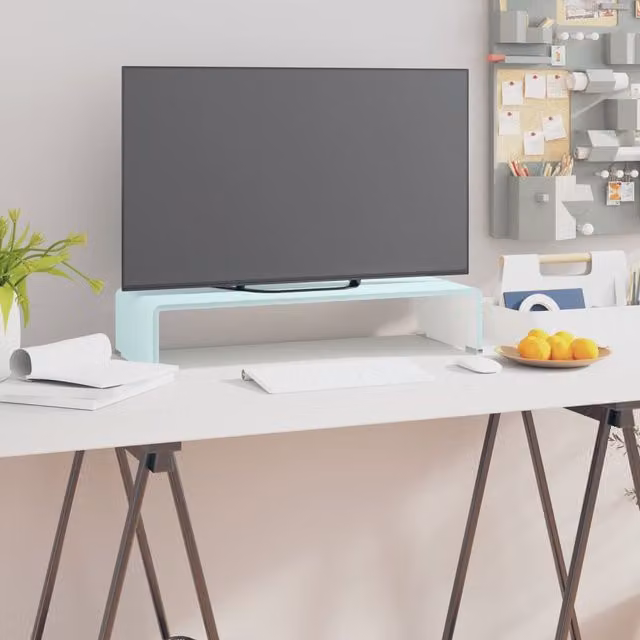 Berkfield Home Glass TV Stand and Monitor Riser in Green, W/D/H: 60 x 25 x 11 cm – 1