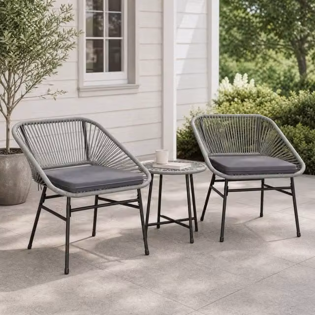 STILVORA 3-Piece Modern Bistro Set with Steel Frame in Grey