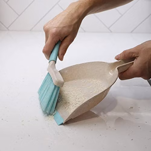 JVL Pro Anti-Bac Cleaning Essentials Bundle in Blue and Grey including Mini Dustpan, Scrubbing Brush, Dish Brush and Window Squeegee – 2