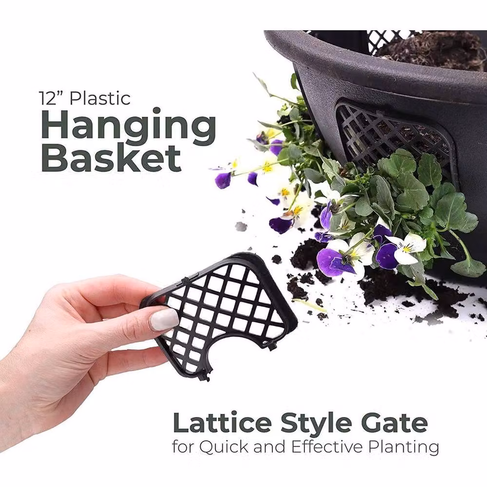 FLAVORA Set of 2 Black Plastic and Metal Hanging Baskets, Diameter: 30.48 cm – 3