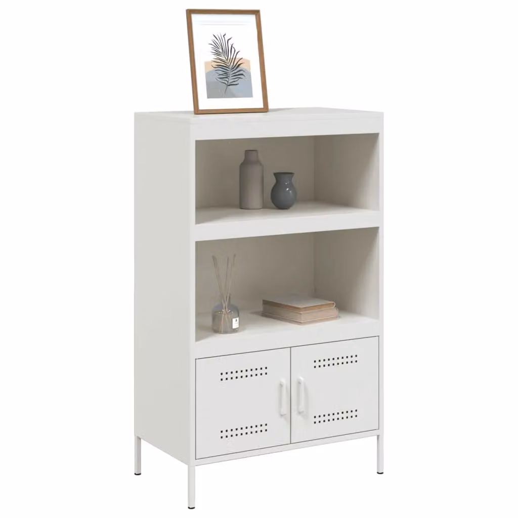 Berkfield Home Industrial White Steel Highboard with Hinged Doors and Internal Shelves W/D/H: 68 x 39 x 113 cm – 2