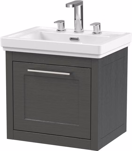 Balterley Wall Hung 1 Drawer Vanity Unit and 3TH Fireclay Basin, Dark Grey, Width: 50 cm – 1