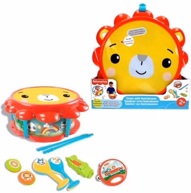 Fisher-Price Kids Lion Musical Percussion Drum Set in Yellow and Multicolour