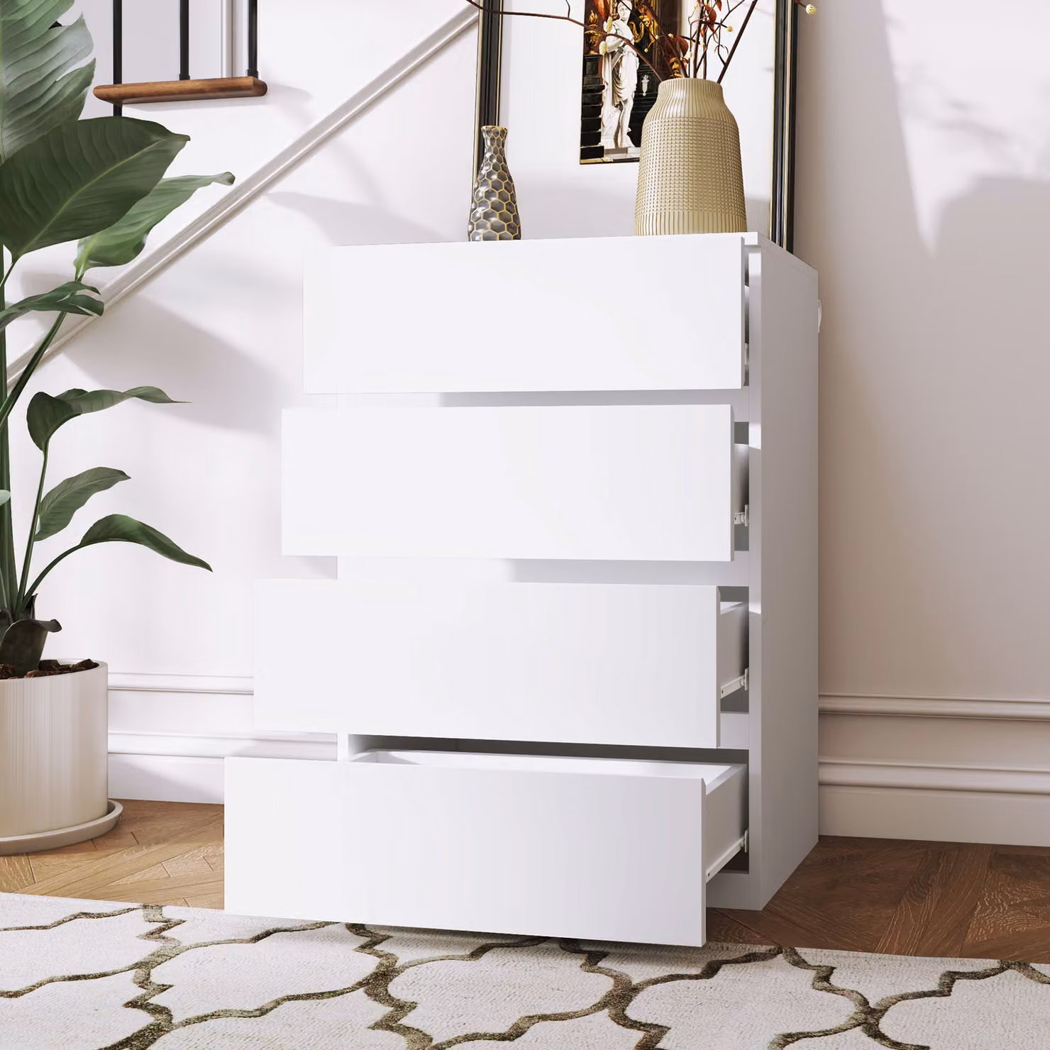 HOMCOM Modern 4-Drawer Chest of Drawers with Soft-Close Drawers in White – 2