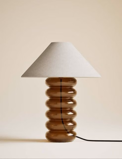 M&S Modern Glass Ribbed Table Lamp in Brown