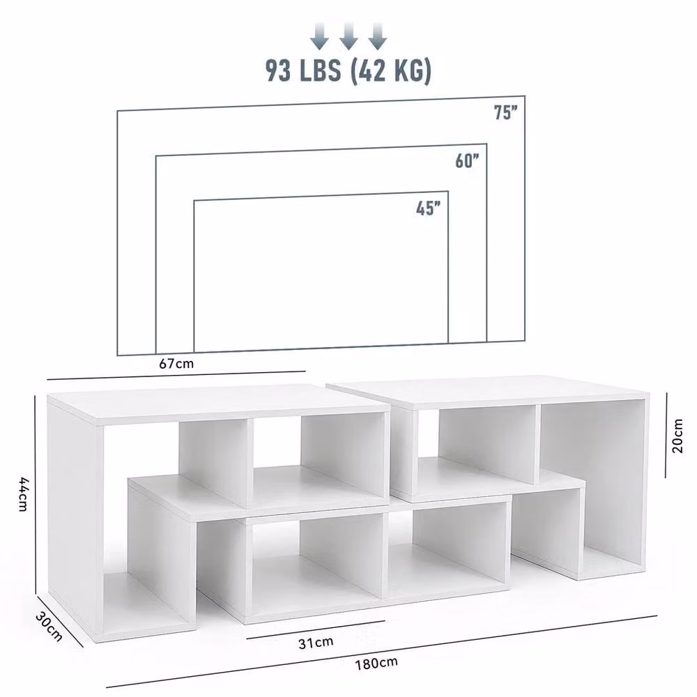 NESTLUNE Modern White Matt Free Combination TV Stand for TVs up to 65 Inches, W: 100 cm, D: 15 cm – 2