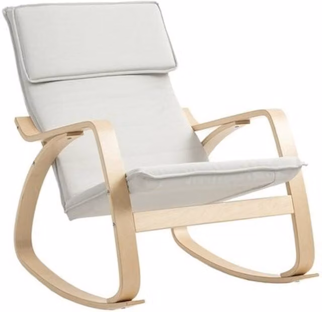 NESTLUNE Scandinavian Style Fabric Rocking Chair with Armrests in White – 1