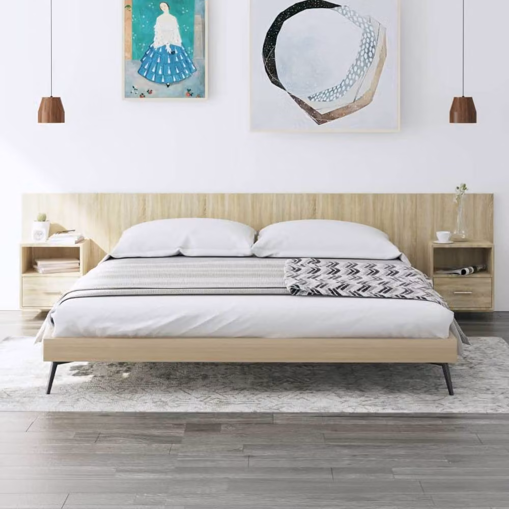 Berkfield Home Bed Headboard with Integrated Cabinets in Sonoma Oak and Light Tan – 2