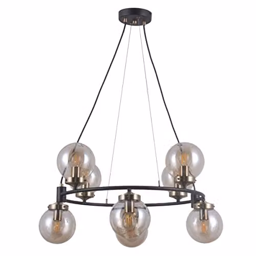 Netlighting Italux Galvez Industrial Retro 8 Light Globe Pendant Ceiling Light, Black, E14