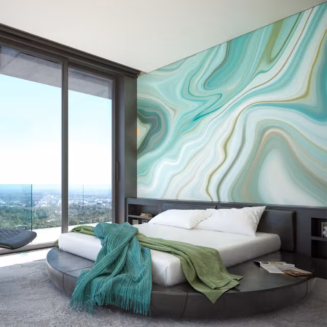 Origin Murals Marbled Ink Abstract Wall Mural in Emerald Green