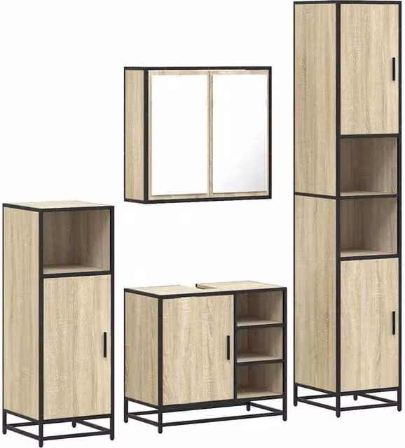 Berkfield Home 4-Piece Industrial Bathroom Furniture Set in Sonoma Oak and Beige