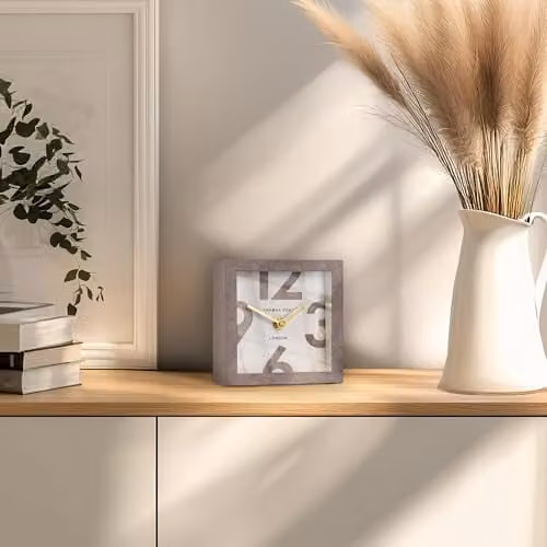 Thomas Kent Nordic Pink Square Mantel Clock with Silent Sweep Quartz Movement and Gold Metal Hands – 2
