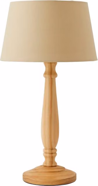 ValueLights Victoria Wood Table Lamp with Beige Fabric Tapered Shade