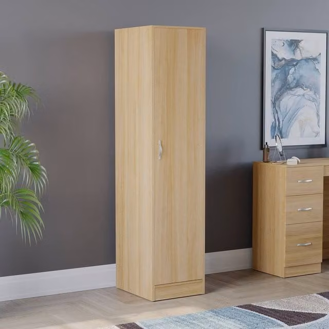 HD Designs Riano 1 Door Wardrobe in Oak with Hanging Rod and Internal Shelves, H 170 x W 40 cm