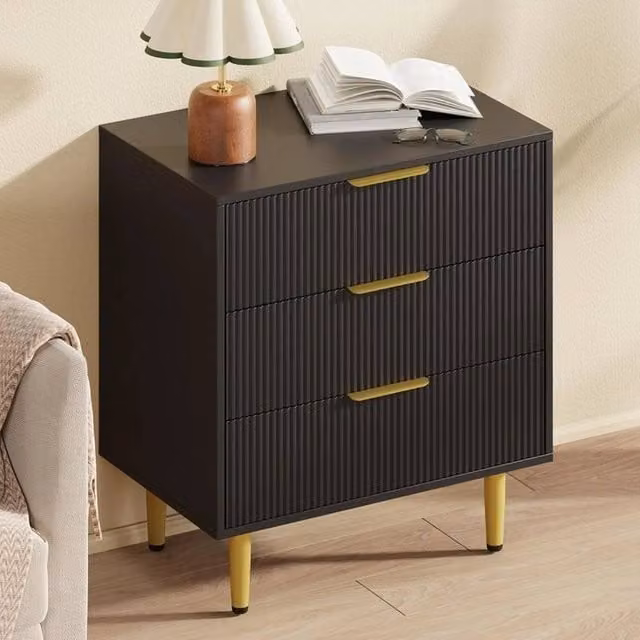 KORVIXA 3-Drawer Chest of Drawers Storage Organiser in Black and Gold