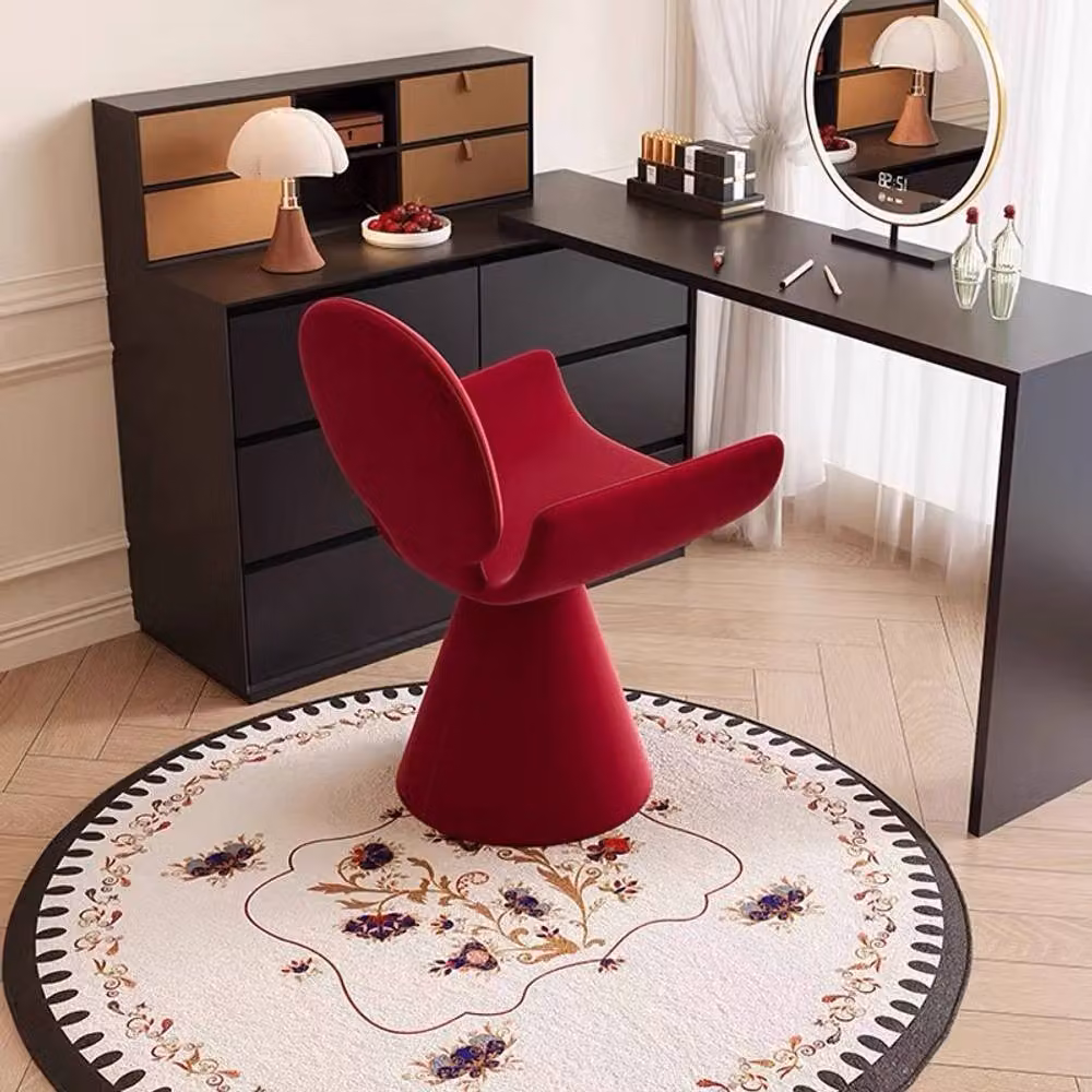 Matteo Luxury Swivel Dressing Stool in Red Fabric Vanity Chair with 360 Degree Rotation – 4