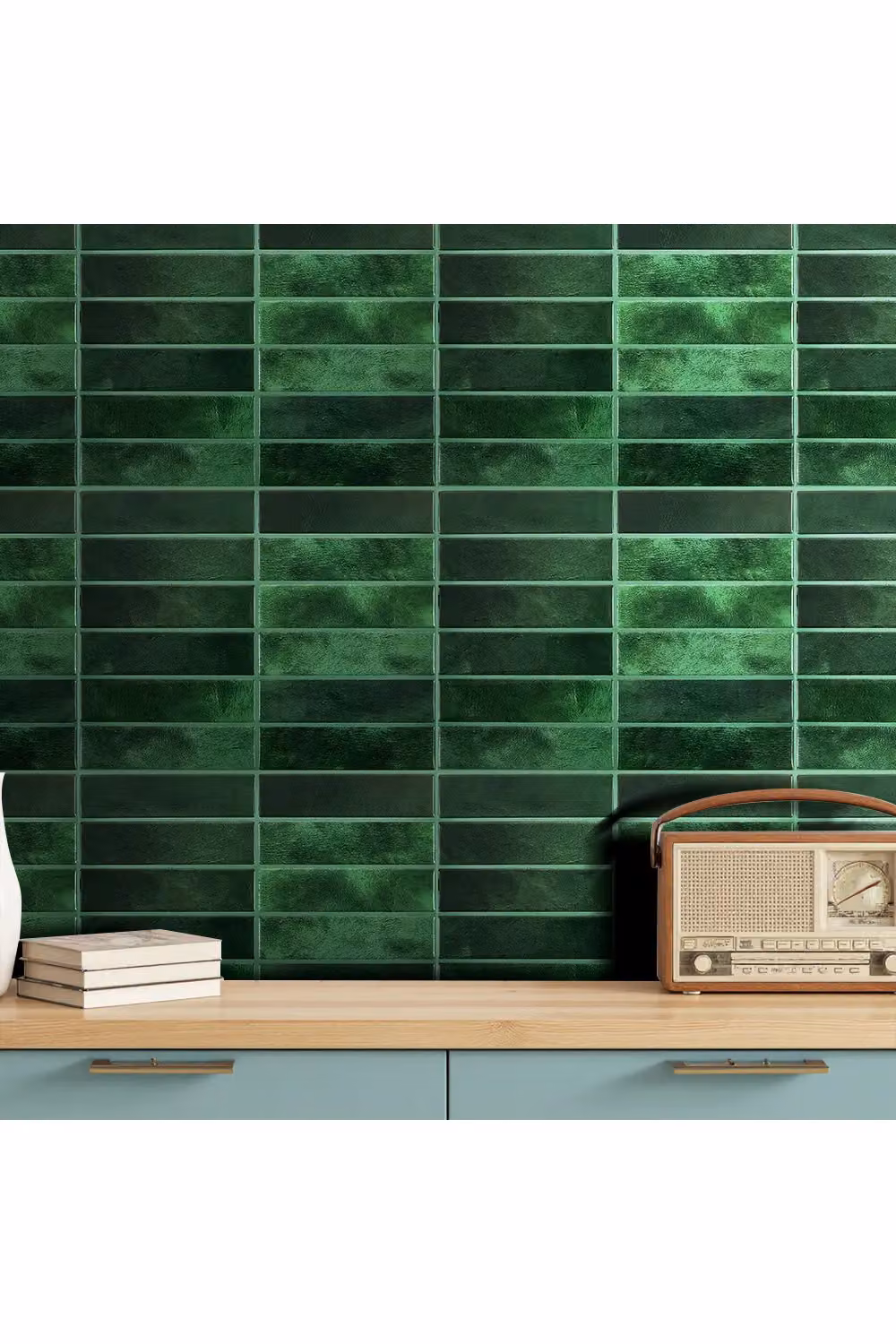 Living and Home 10-Piece 3D Rectangle Straight Pattern Self-Adhesive Wall Tile Stickers in Green – 2