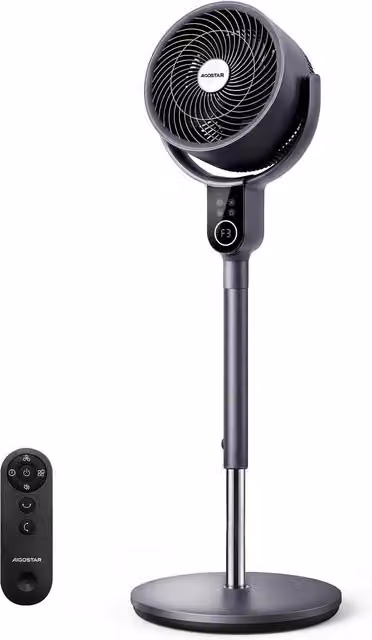 Aigostar Pedestal Air Circulator Fan with Remote Control and Oscillation, Black and Grey