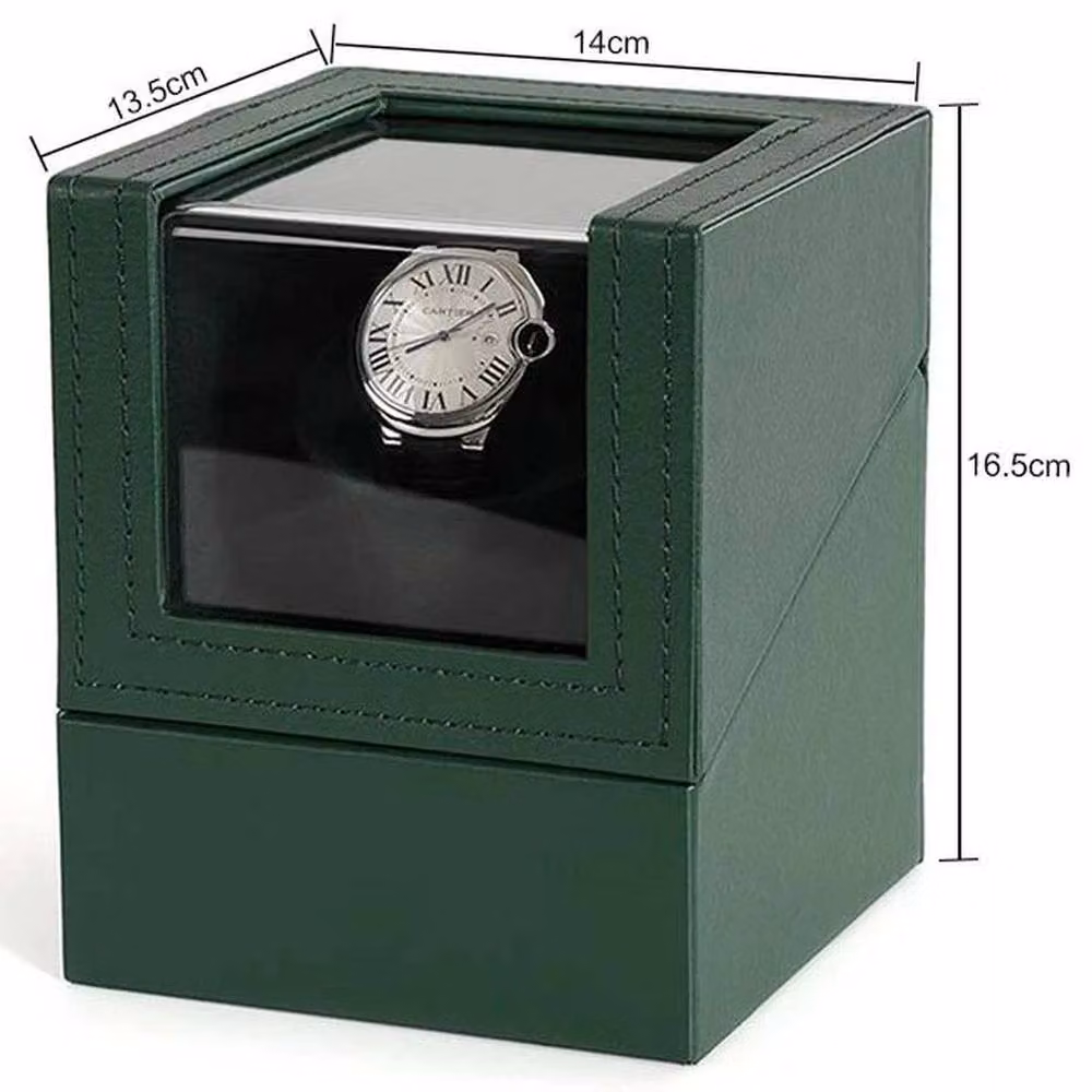 VOGREX Single Watch Winder Display Case and Rotating Storage Box in Green – 2